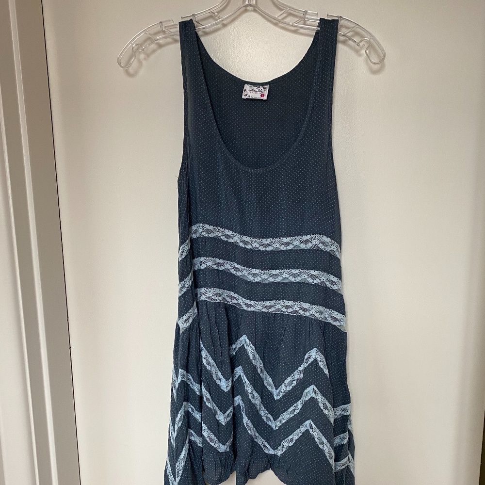 Women's Voile Lace Trapeze Slip Dress In Blue